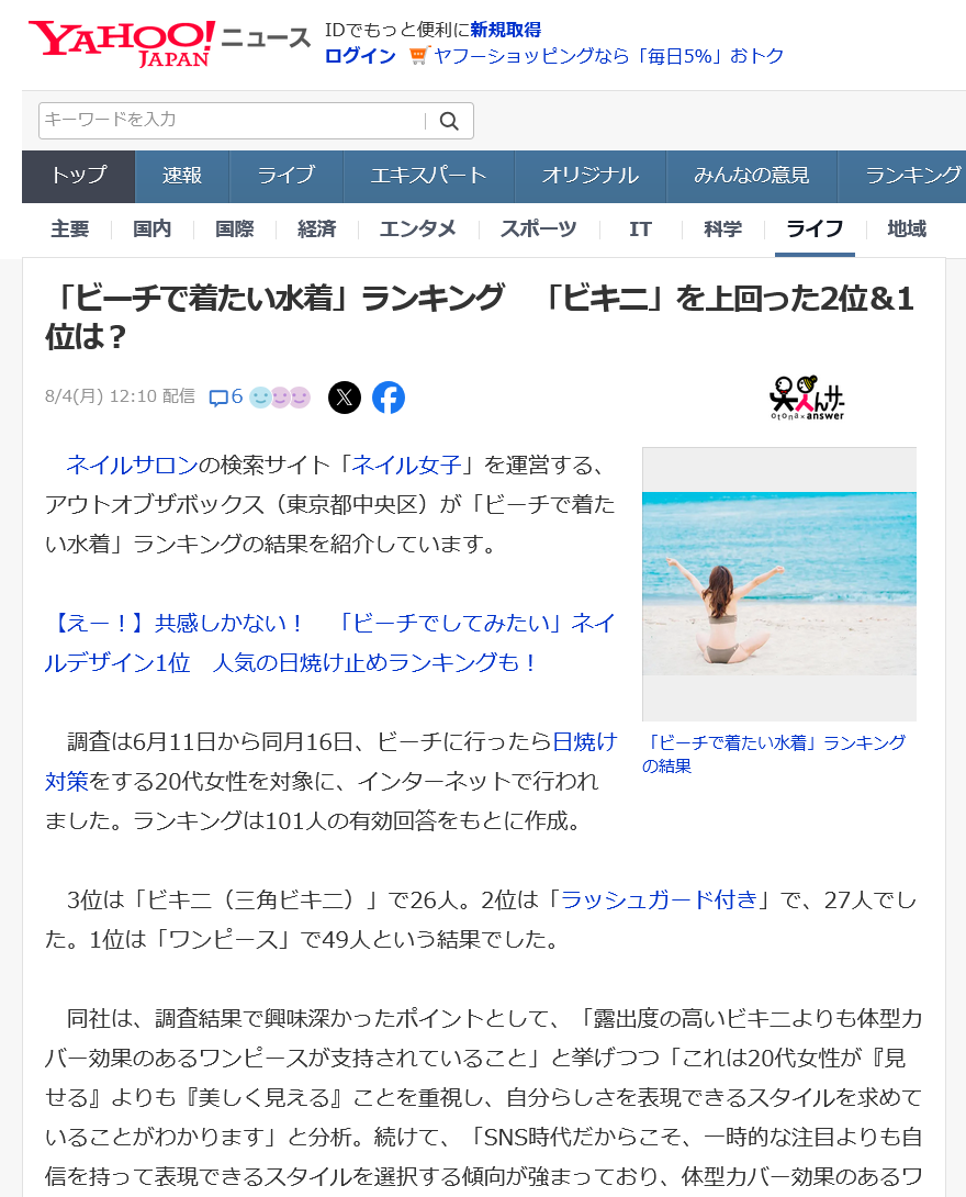8月4日水着ランキング